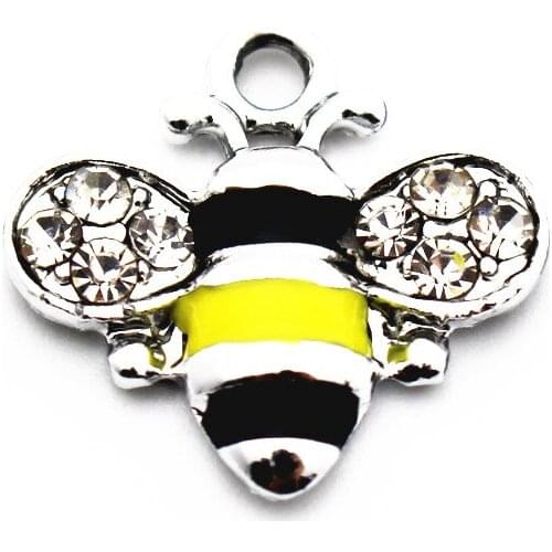 Newest 20pcs/lot Alloy Crystal bee Dangle Charms Lobster Clasp Hanging Charm For Bracelet&Pendant Hang Accessories