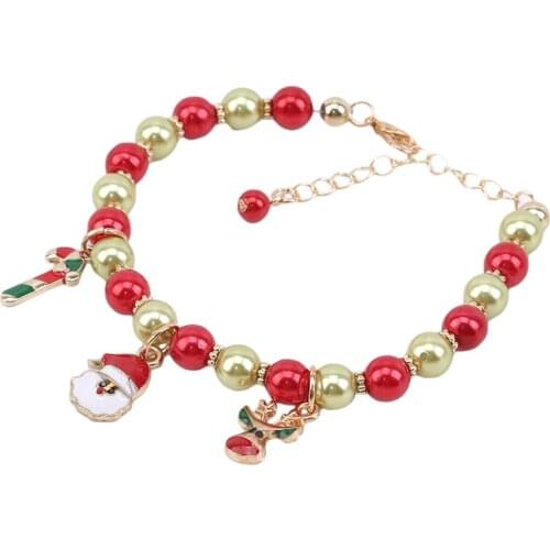 Multicolor Santa Bracelets Women Round Ball Bracelet With Elk Pendant Ladies Christmas Gift Jewelry Accessorise