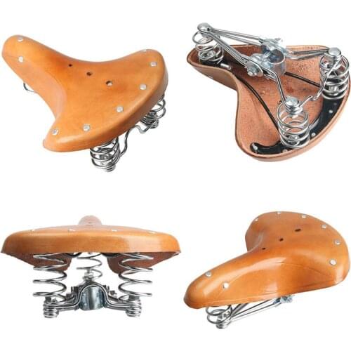 MTB Mountain Road Bike Saddle Seat Ladies Mens Bicycle Comfort Cowhide Saddle Unisex Classic Retro Cowhide Bicycle Saddle