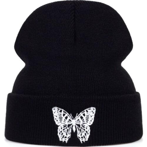 Butterfly Embroidery Beanie hat New Unisex Winter Hats Women Men Solid autumn beanies Knitted Hats Skullcap hip hop wool hats
