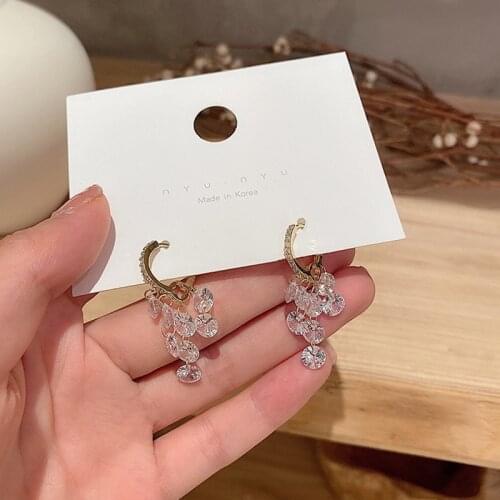 TIMEONLY Korean Elegant Clear Crystal Earrings for Women Gold Color Hooks Rhinestone Tassels Drop Earrings Temperament Jewelry