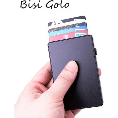 BISI GORO Anti-theft Aluminum Single Box Smart Wallet Slim RFID Fashion Clutch Pop-up Push Button Card Holder New Name Card Case