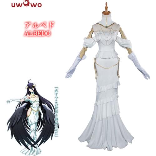 UWOWO Albedo Cosplay Anime Overlord Cosplay Costume Women White Dress Overlord Albedo Costume Halloween Christmas