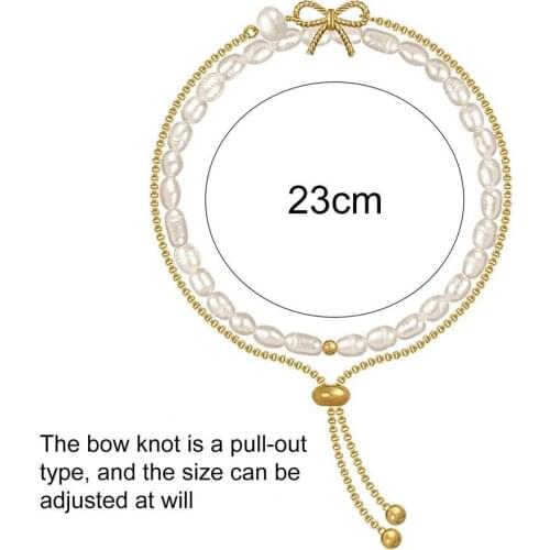 2Pcs/Set Women Bracelets Faux Pearl Elegant Jewelry Accessory Bow Double Layer Chain Bangles for Daily Life