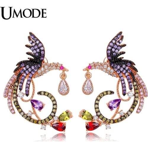 UMODE Fashion Unique Design Luxury Vintage Rose Gold Color Phoenix Stud Earrings for Women Micro Pave CZ Jewelry Brincos AUE0194