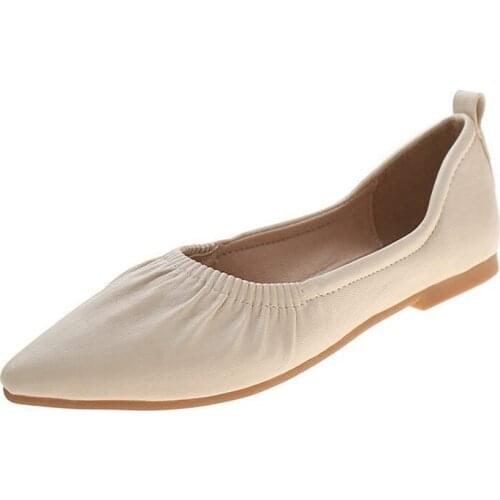 2021 NEW Spring Summer Fashion Pointed Toe Flats Shoes for Women Ladies Soft Leather Shallow Pumps
