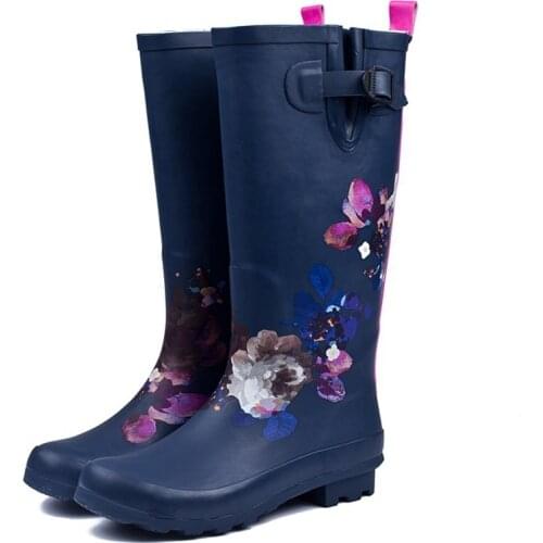 Woman Waterproof Rain Boots Women Spring/Autumn Rainboots Print Female Knee-High Boots Non-Slip Fashion Casual Shoes galoshes