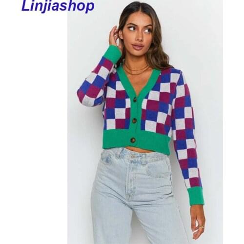 Knitted Sweater Cropped Cardigan Vintage Autumn Long Sleeve Women Cardigans Sweater Y2K Button Front Knitwear Sweaters