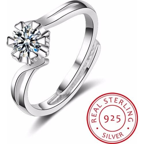 Real 925 Sterling Silver Women Rings AAA Shiny Cubic Zirconia Prong Setting Female Luxury Wedding Ring Fine Jewelry