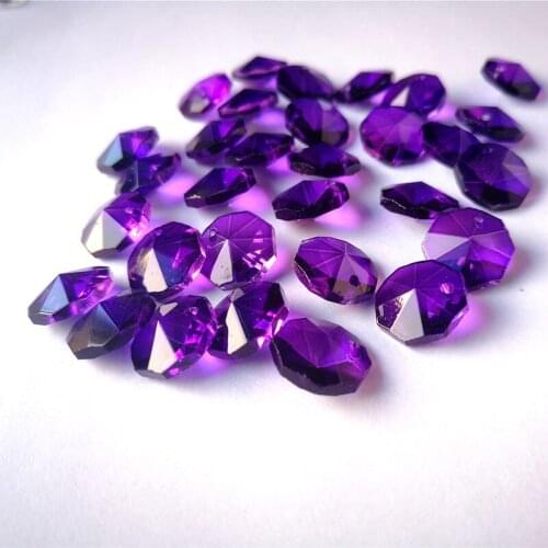 200pcs/Lot 14mm Dark Purple Octagonal Beads Curtain DIY Car Decorate Accessories Chandelier Crystal Prisms Hanging Pendant Parts