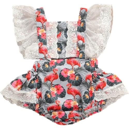 2020 Summer Newborn Baby Girl Clothes Flamingo Romper Bodysuit Playsuit Jumpsuit Outfits Ruffle Lace Patchwork Sunsuit 0-24M