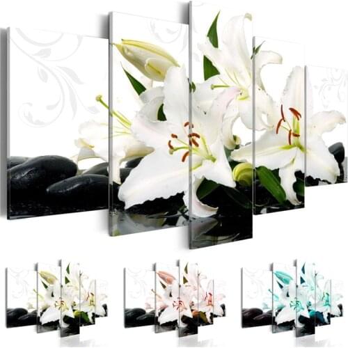 5 Pieces Lily Flower Canvas Painting Modular Flowers Wall Art Modern Posters and Prints Color Picture for Living Room Home Decor