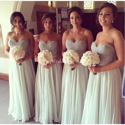 Free shipping long bridesmaid dresses 2015 Sexy sweetheart beautiful appliques handmade beach beading cheap chiffon party gown