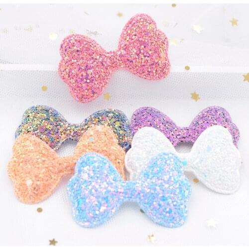12Pcs 55mm Shiny Fabric Padded Patches Glitter Bow Tie Appliques for Craft Clothes Stickers Supplies DIY Hair Clips ornament S04
