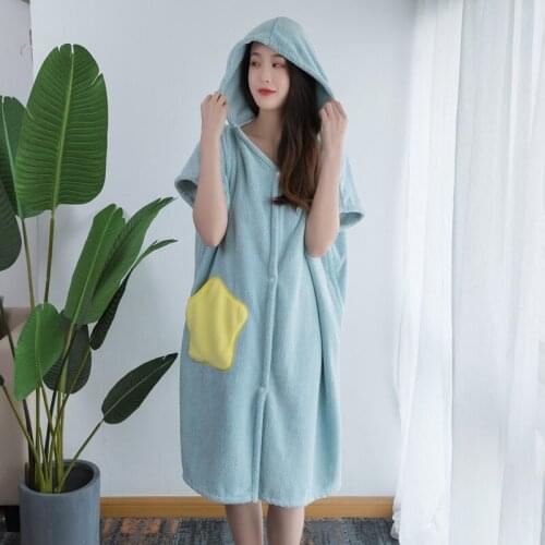 Fast Absorbing Water Front Wearable Breathrobe Beach Poncho Towel Changing Robe Hooded Bath Towel Dress With Cloak