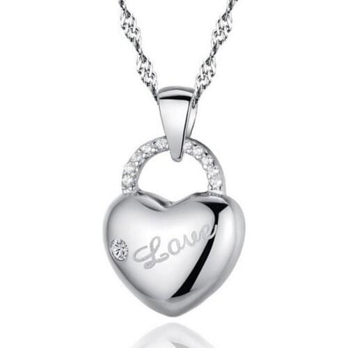 Heart lock shape hanging pendant necklace setting cubic zirconia water wave chain silver color necklace for women