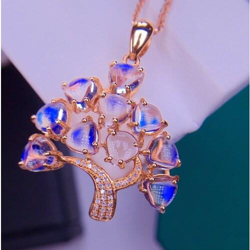 E709 Fine Jewelry Real 18K 100% Natural Moonstone 8.8ct Diamonds Gemstone Diamond Womens Pendants Necklaces