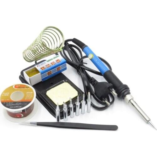 EU/US 220V/110v 60W Electric Adjustable Temperature Welding Solder Soldering Welding Tool with 6pcs Iron Tips + Tin wire