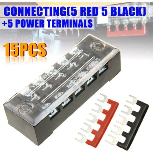 5pc Car Auto 5 Position Dual Row Power Distribution Bus Bar Terminal Block Boat RV 600V 15A For Wires Connecting Home Appliances