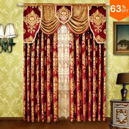 Red Small Fur Surface Embroidery Golden flowers curtains Rod Stick Curtain Classic design elegant bedroom Curtain Rod Style