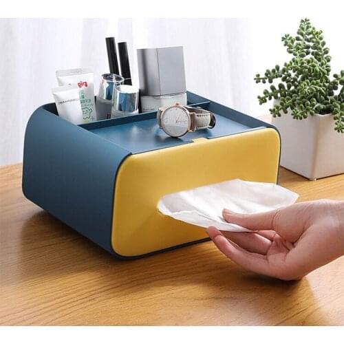 Multifunctional Plastic Tissue Box Paper Towel Tissue Case Livingroom Remote Control Holder Home Office Countertop Organizer