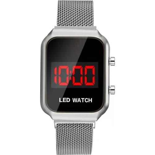 Zegarki Meskie 2021 LED Electronic Luminous Men Watch Magnetite Clasp Stainless Steel Mesh Belt Business Wristwatch Clock Gift