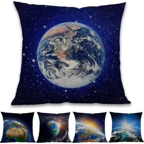 Universe Earth Airscape Europe Africa and Asia Landforms Pattern linen Pillow Case Home Sofa Decoration Cushion Cover 45x45cm