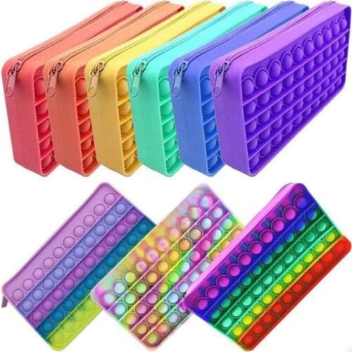 2021 Creative New Silicone Push Pop Pencil Case Rectangular Press Bubble Decompression Pencil Case Study Stationery Storage Bag