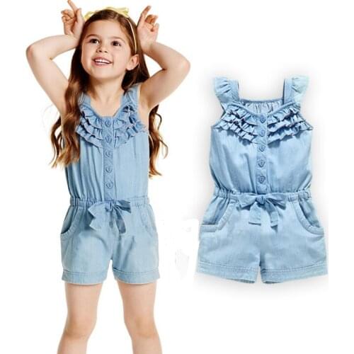 New summer European and American style girls baby comfort cowboy small flying sleeve single-breasted bow bodysuit child dress