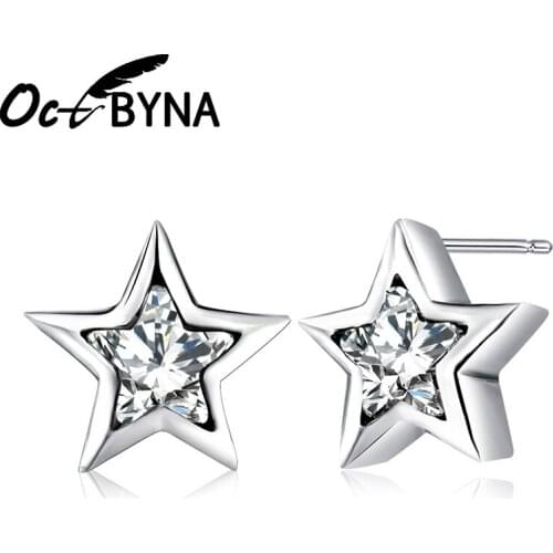 Octbyna Simple Popular Pentagram Shape Stud Earrings For Women Silver Color Fine Earrings Fashion Jewelry Accessories