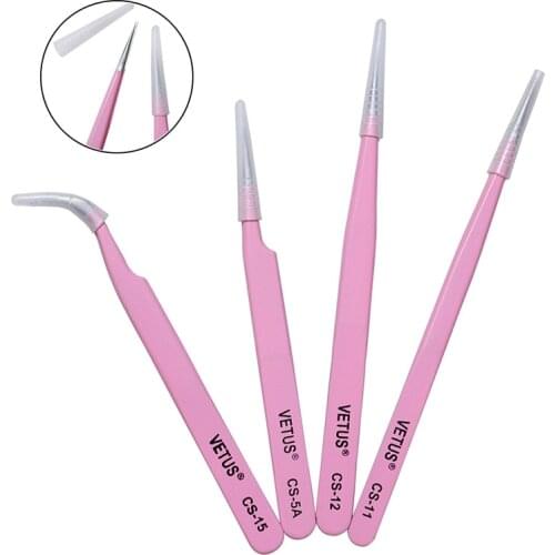 Wholesale Eyelash Extension Tweezers VETUS Pink Tweezers High-precision Anti-static Sturdy And Durable Lash Tweezer