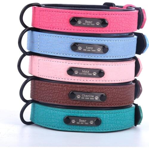 Personalized Dog Collars adjustable Soft Leather Custom Dog Collar Name ID Tags For Cat puppy Large Dogs collar Pet Accessories