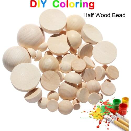 5/10PCS Semicircular Shape Wooden Beads Natural Wood Half-faced Bead Graffiti Split Round Balls Unfinished Jewelry Making Crafts