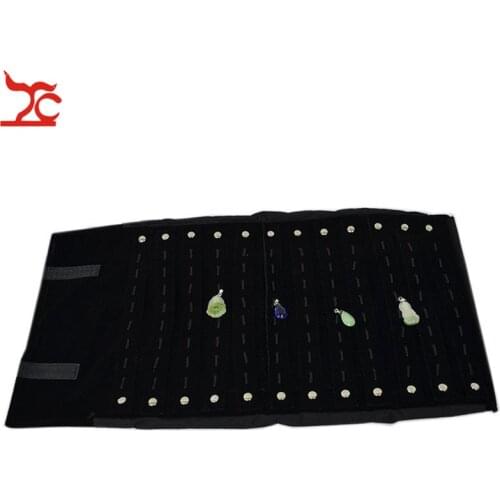 Direct Sale Black Velvet Jewelry Display Roll Case Folding Travel Storage Organizer Pouch Portable 60 Hooks Pendant Holder Bag