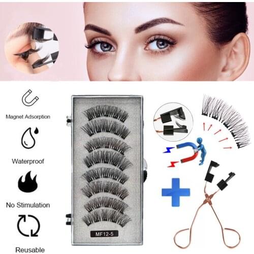 2 Pairs/8 PCS magnetic eyelashes with 5 magnets reusable handmade 3D mink false eyelashes natural with magnetic tweezers cils
