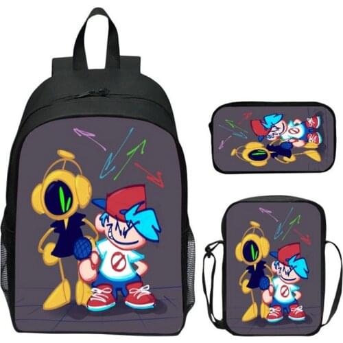 Friday Night Funkin Backpack 3 Pcs/set with Pencil Case Crossbody Bags Kids Cartoon Anime School Bags Boys Girls Teens Bagpacks