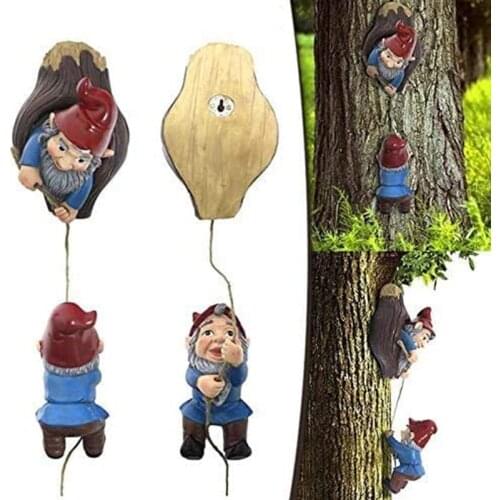 Garden Sculpture Cartoon Dwarf Climbing Tree Hanging Big Resin Ornaments Cute Tree Ornament Garden Decoration Outdoor Decoration