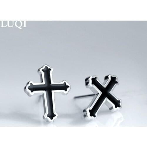 S925 silver creative personality black paint cross men and women fashion earrings ED03