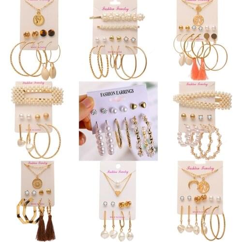 European and American Hot Sale Earrings Womens Earrings with Alloy Packaged Combination Set of 6 New Products for female
