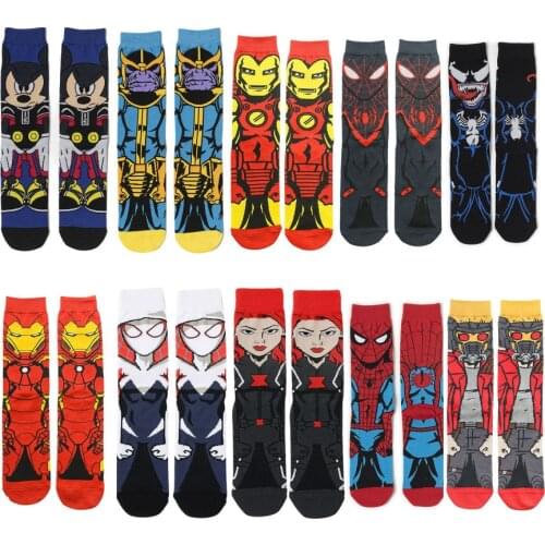 Marvel Series Knee-High Socks Creative Personalized Men Women Socks Spiderman Ironman Venom Hip Hop Cotton Sock Adult Long Socks
