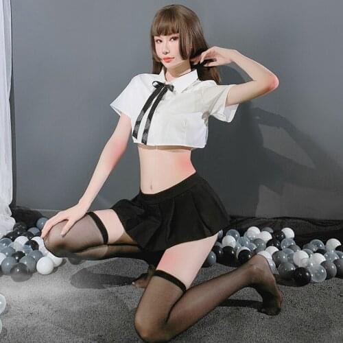 School Girl Uniform Queen Fancy Porno Party Costume Club Outfit Sexy Student Cosplay Party Crop Top & Pleated Skirt Lingerie Set