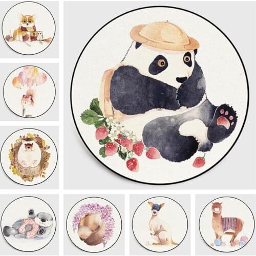 Cute watercolor cartoon panda animal bedroom rug for living room soft kids room play mat crystal velvet Lovely circular carpet