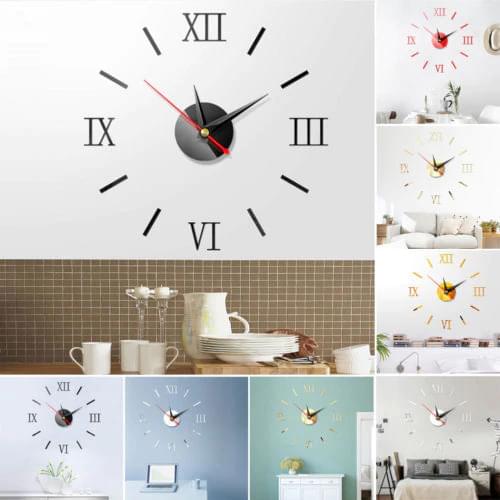 Modern DIY Large Wall Clock Kit 3D Mirror Surface Sticker Home Office Room Decor