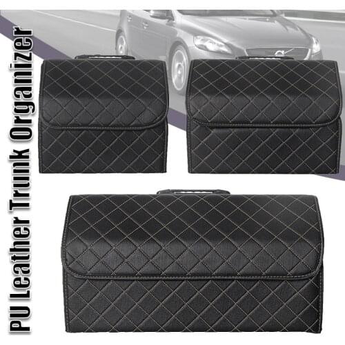 Car Storage Bag PU Leather Trunk Organizer back gold line