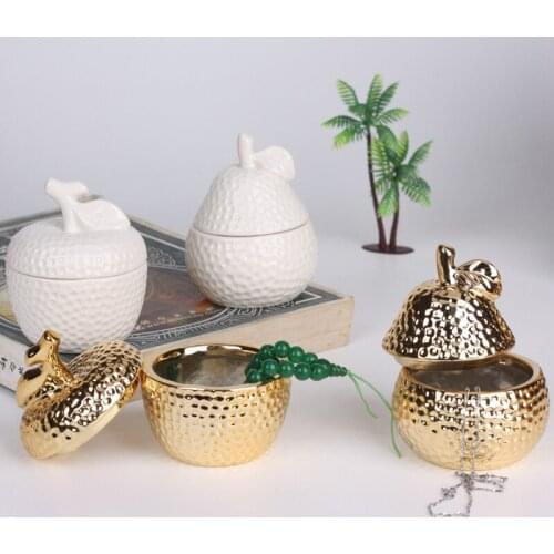 Creative Gold Apple Pear Ceramic Sealing Jar Kitchen Tea Sugar Spice Storage Tank MINI Jewelry Box Home Storage Decore for Gift