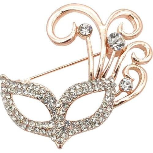 Vintage Prom Mask Brooches Corsage Alloy Gold Rhinestone Brooch Feather Tail Pin Jewelry Korean Accessories Women Clothing