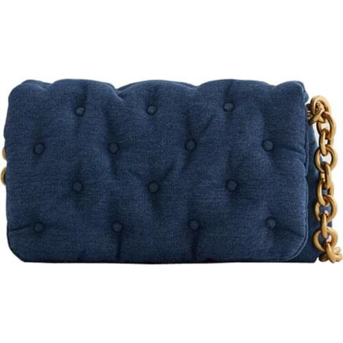 Blue Denim Thick Metal Chain Women Shoulder Bags 2021 New Retro Large Capacity Casual Soft Square Ladies Handbag Bolso Mujer