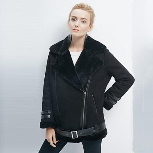Womens Fur Faux Leather Jackets and Coats Biker Style Woman Fur Coats European Automotive Sheepskin Fur Coat Woman Clothes A427