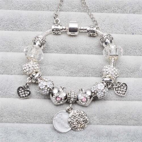 Womens Popular White Crystal Charms Beads Fit Original Bracelets Loveheart Romantic Bracelet DIY Valentines Day Birthday Gifts