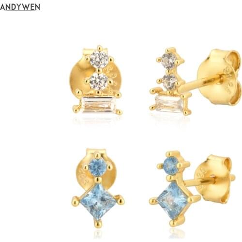 ANDYWEN 925 Sterling Silver Gold Mini Stud Earring Zircon CZ Luxury Fashion Piercing Pendiente Fashion Women Gift Wedding Jewels